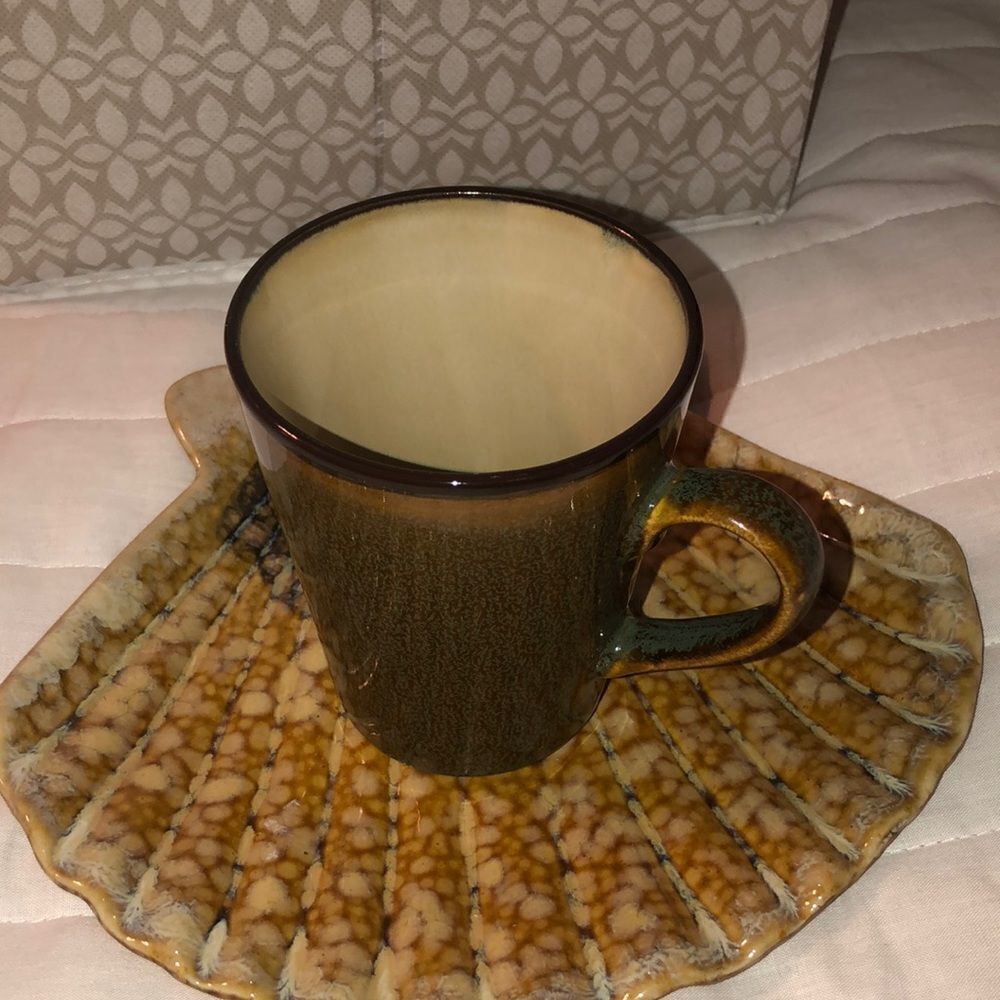 HomeTrends Rave Stripe Teal Rust Cream Brown Mug - Picture 2 of 5